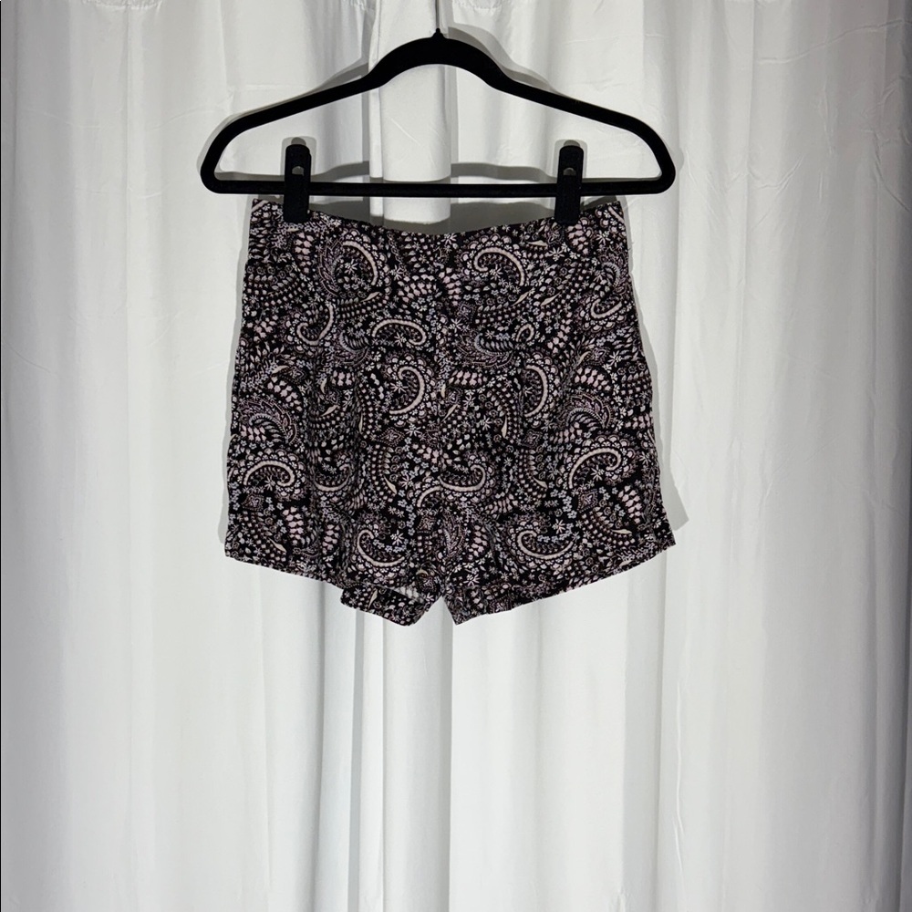 LOFT Linen Blend Paisley Shorts Brown Ivory XS